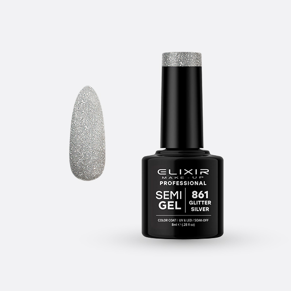 861.jpg Elixir Semi Gel - #861 (Glitter Silver) 8ml - Image 1