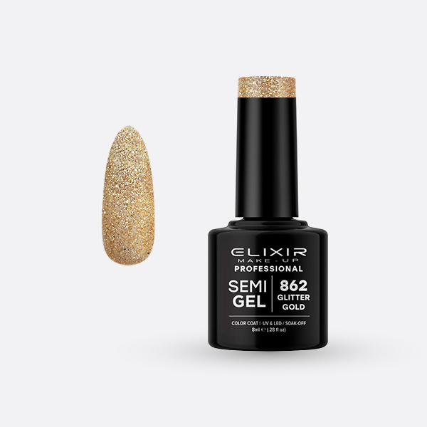 862.jpg Elixir Semi Gel - #862 (Glitter Gold) 8ml - Image 1
