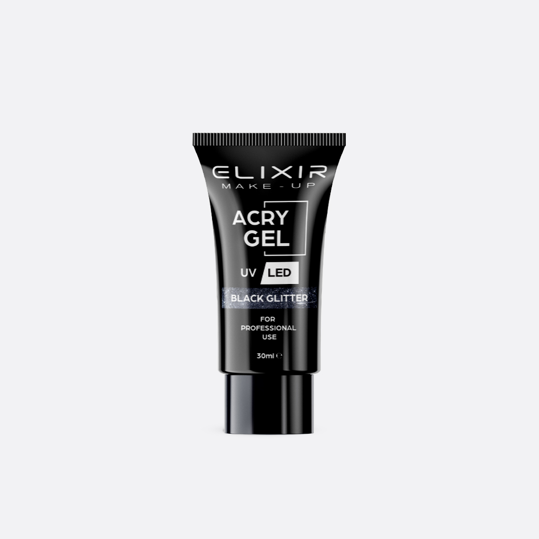 AcryGel-Mockup-715-web.jpg Elixir Acry Gel 30ml #715 Black Glitter - Image 1