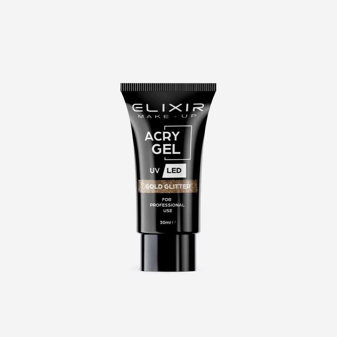 AcryGel-Mockup-716-web.jpg Elixir Acry Gel 30ml #716 Gold Glitter - Image 1