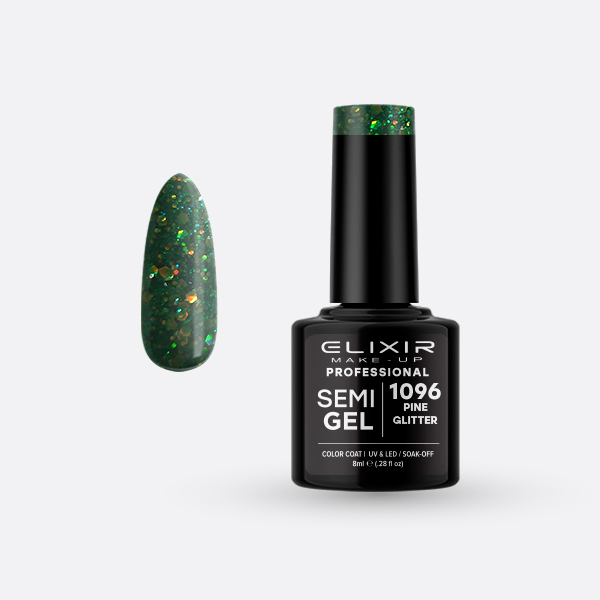 Semigel-1096.jpg Elixir Semi Gel - #1096 (Pine Glitter) 8ml - Image 1