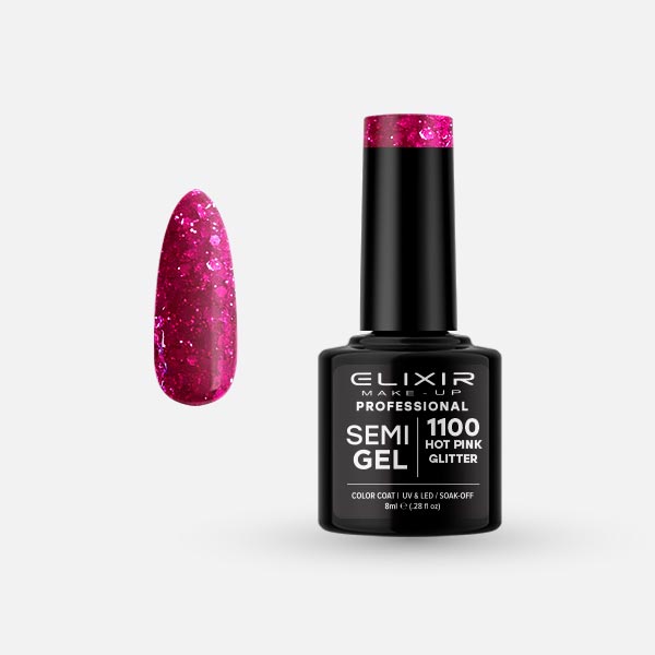 Semigel-1100.jpg Elixir Semi Gel - #1100 (Hot Pink Glitter) 8ml - Image 1