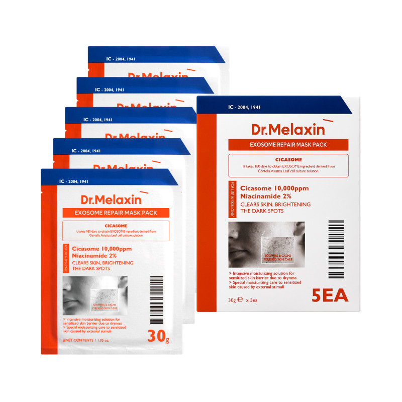 drmelaxin-exosome-repair-mask-pack-30g-x-5ea-98.jpg DR.MELAXIN EXOSOME REPAIR MASK PACK Regenerating sheet masks with exosomes for acne-prone skin, 5x30 g - Image 1