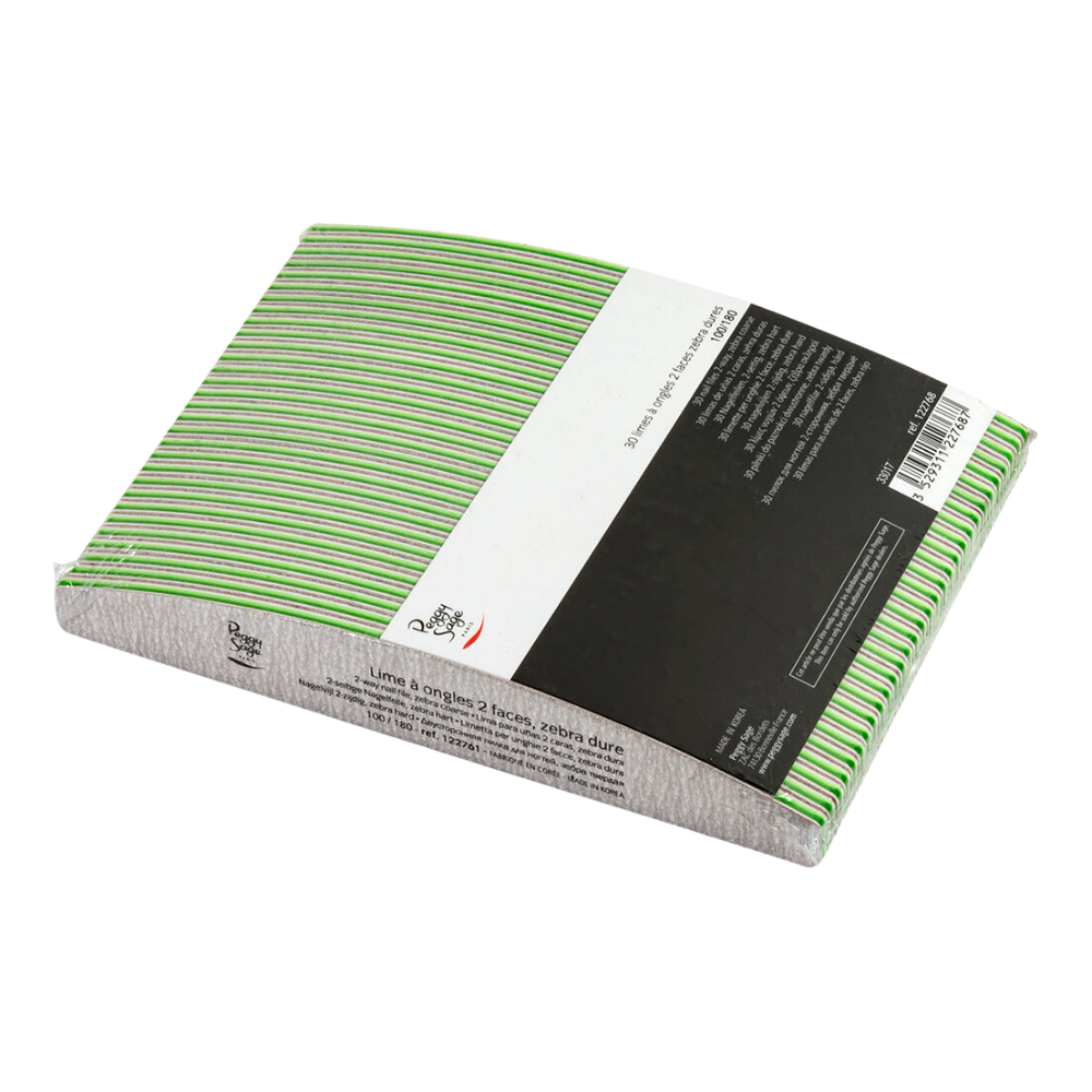 peggy-sage-washable-2-way-course-nail-file-zebra-100-180.png Peggy Sage Washable 2-Way Course Nail File Zebra 100/180 30pcs - Image 1